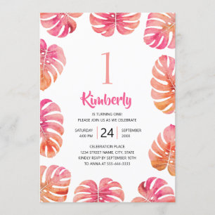 Tropisches 1. Geburtstag Party Pink Summer Beach Einladung