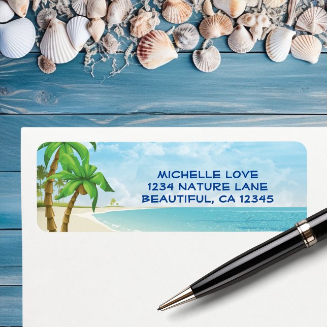 Tropisches Adressetikett für Strand und Palmen (Beach and Palm Trees Tropical Address Label)