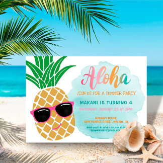 Tropisches Aloha Ananas Wasserfarbe Geburtstag Einladung