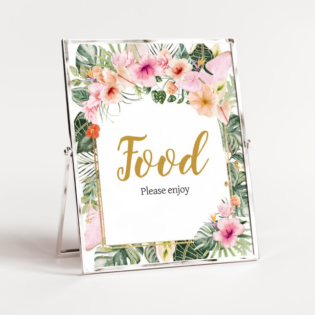 Tropisches Aloha-Futter Poster (Girl Hawaiian Baby Shower Food Sign)