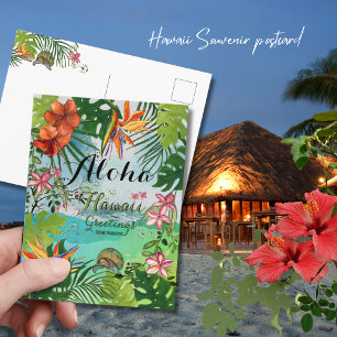 Tropisches Aloha Hawaiian Aquarell Handbemalt Postkarte
