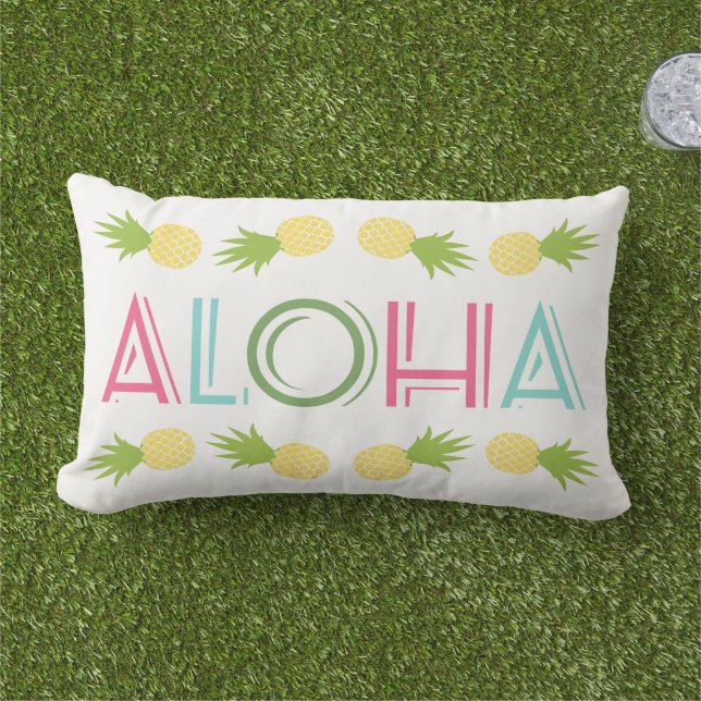 Tropisches Aloha mit gelben Ananas Kissen Für Draußen (Gras)