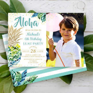 Tropisches Ananas Beach Luau Geburtstags-Foto Einladung