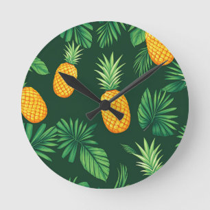 Tropisches Ananas-Blatt-Muster Runde Wanduhr