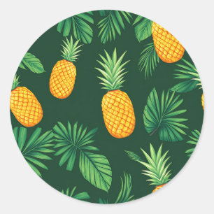 Tropisches Ananas-Blatt-Muster Runder Aufkleber