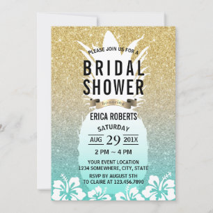 Tropisches Ananas Blume Gold Brautparty Einladung
