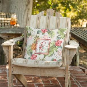 Tropisches Ananas-Blumenmuster-Monogramm Kissen
