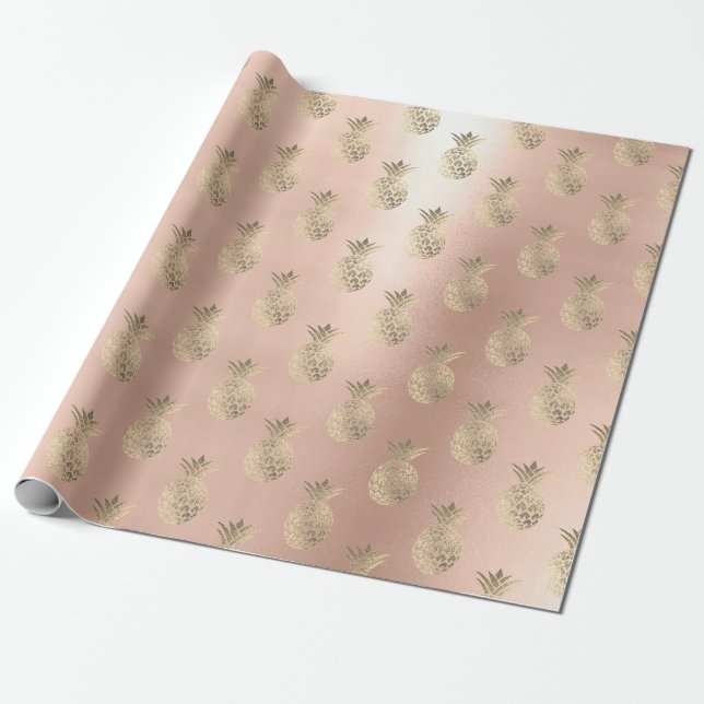 Tropisches Ananas-Früchte Rose Goldpuder Geschenkpapier (Ungerollt)
