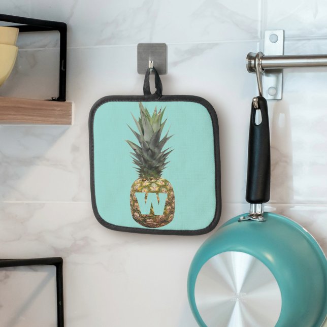 Tropisches Ananas-Fruchtmonogramm Topflappen (Perfect pineapple pot holder with space for your initial)