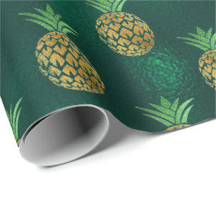 Tropisches Ananas-Gold aus tiefgrünem Glas Geschenkpapier