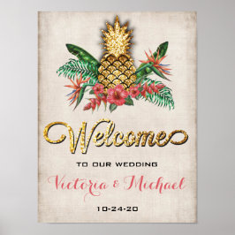 Tropisches Ananas-Gold-Glitzer-Hochzeitszeichen Poster