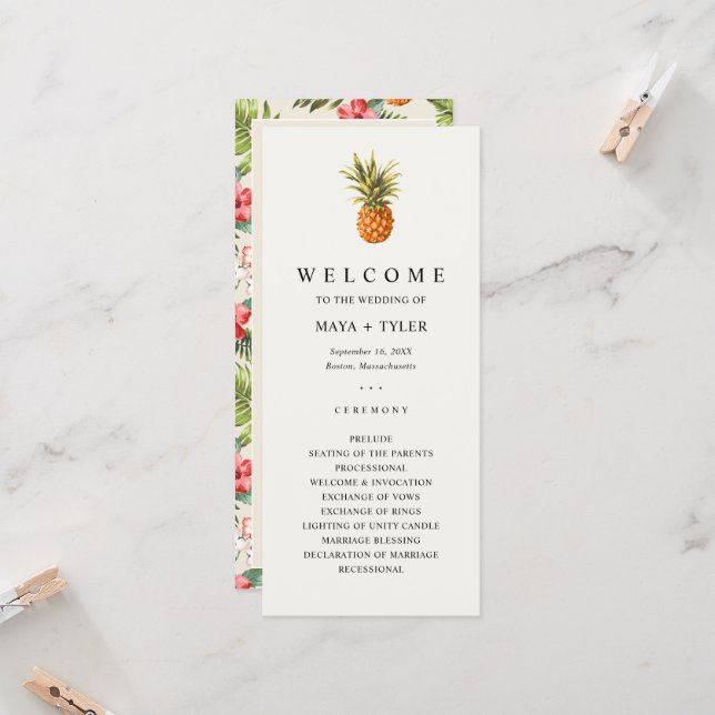 Tropisches Ananas-Grün-Hochzeitsprogramm (Vorderseite/Rückseite Beispiel)