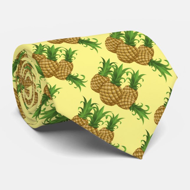 Tropisches Ananas Hawaiian Muster Aloha Krawatte (Gerollt)