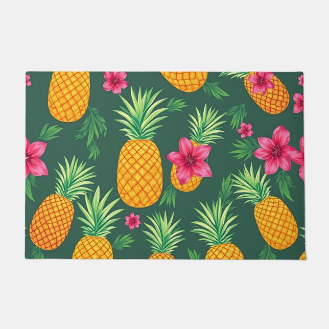 Tropisches Ananas-Hibiskus-Muster Fußmatte (Vorderseite)
