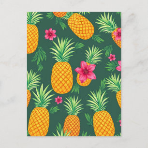 Tropisches Ananas-Hibiskus-Muster Postkarte