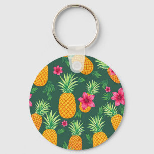 Tropisches Ananas-Hibiskus-Muster Schlüsselanhänger