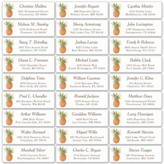 Tropisches Ananas-Hochzeitshauptadressen-Label Aufkleber (Vorderseite)