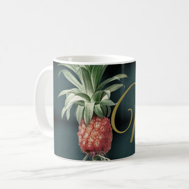 Tropisches Ananas-Marmormongramm Kaffeetasse (Vorderseite Links)
