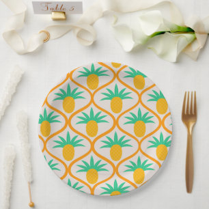 Tropisches Ananas-Muster auf Orangengee Pappteller