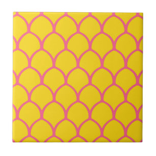 Tropisches Ananas-Muster in Rosa und Gelb Fliese