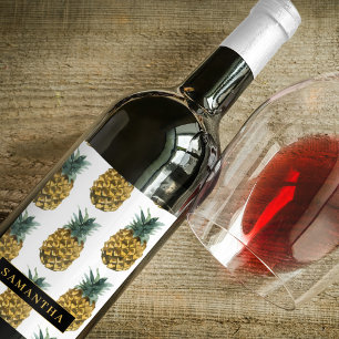 Tropisches Ananas-Muster mit Namen Weinetikett