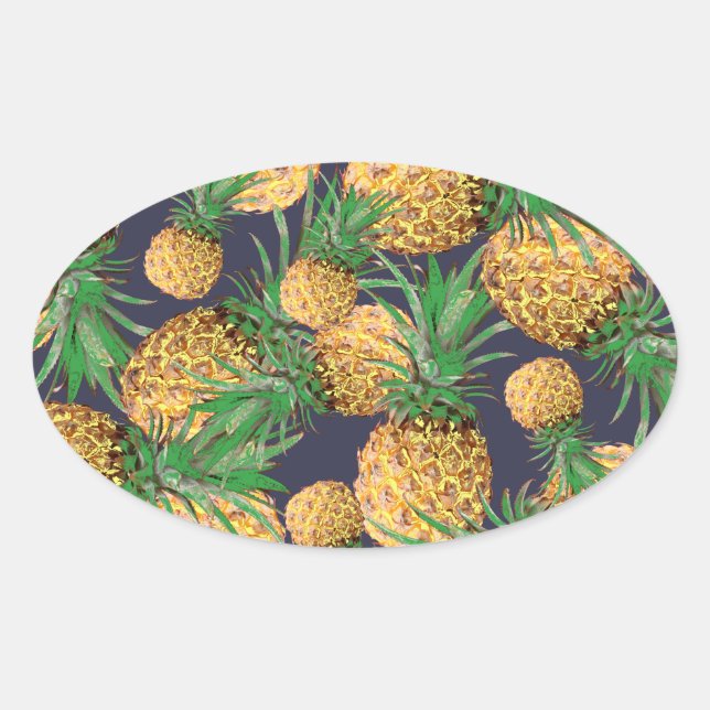 Tropisches Ananas-Muster Ovaler Aufkleber (Vorderseite)
