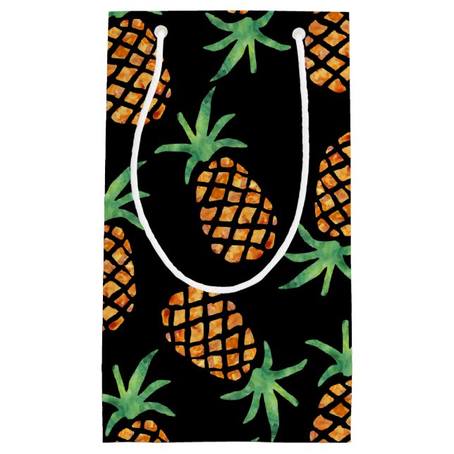 Tropisches Ananas-Muster Schwarz Kleine Geschenktüte (Vorderseite)