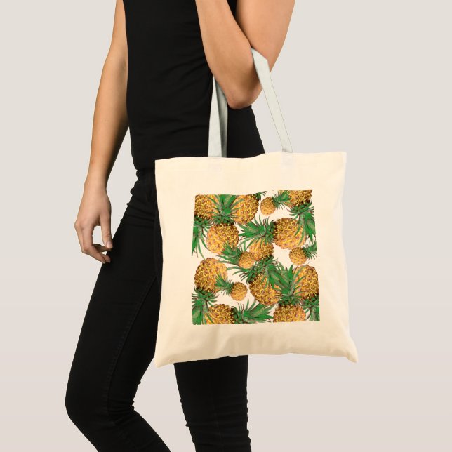 Tropisches Ananas-Muster Tragetasche (Vorderseite (Produkt))