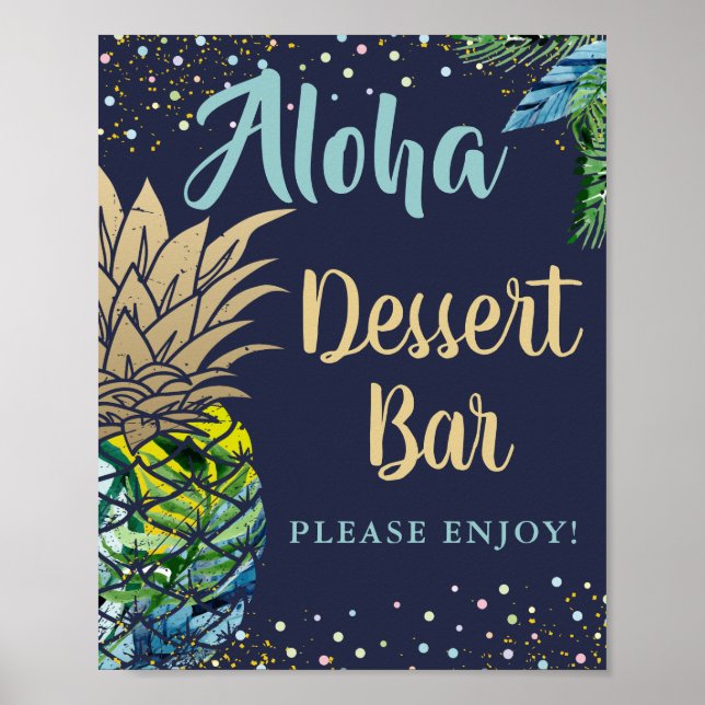 Tropisches Ananas Navy Blue Beach Dessert Bar Poster (Vorne)