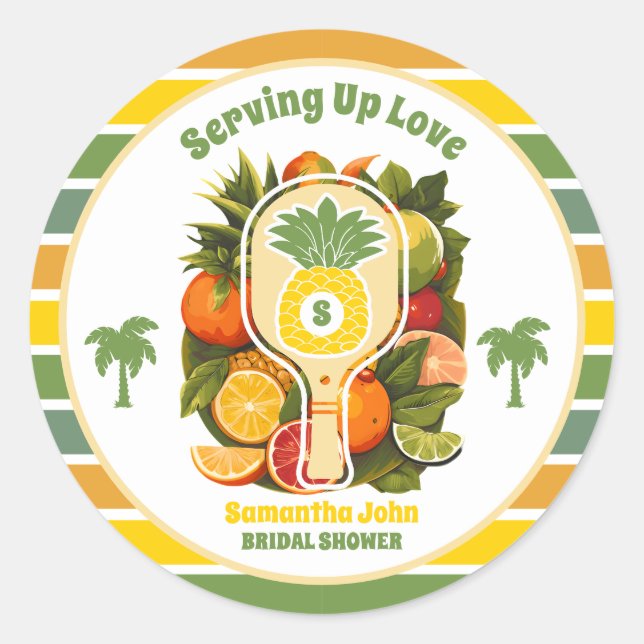 Tropisches Ananas-Pickleball-Brautparty Runder Aufkleber (Vorderseite)