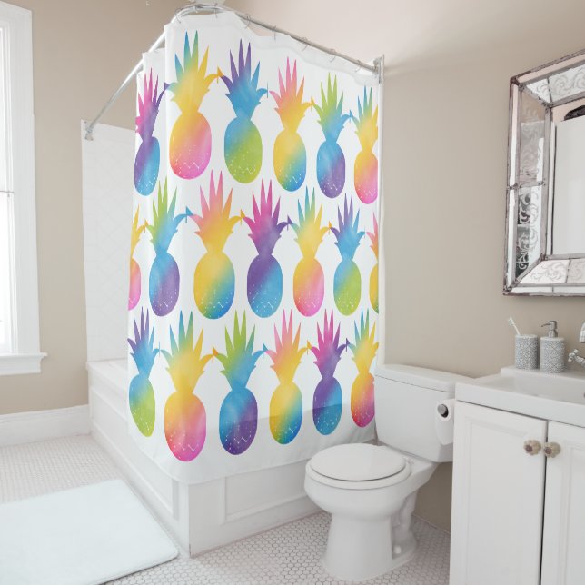 Tropisches Ananas-Regenbogen-Wasserfarbmuster Duschvorhang (Beispiel)