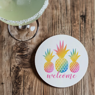 Tropisches Ananas Rosa Regenbogen Wasserfarben Wil Getränkeuntersetzer
