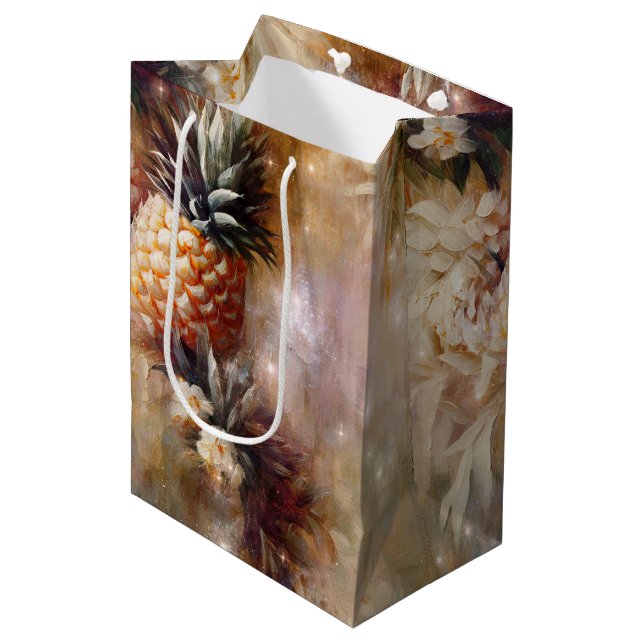 Tropisches Ananas Sparkone Brautparty Mittlere Geschenktüte (Vorderseite Schrägansicht)