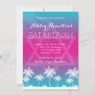 Tropisches Aquamarines blaues Rosa Bat Mitzvah Einladung