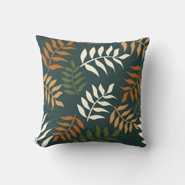 Tropisches Aquamarines Leaf Vector Muster Kissen (Vorderseite)