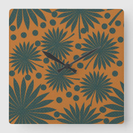 Tropisches Aquamarines Orange Rainforest Palm Leaf Quadratische Wanduhr