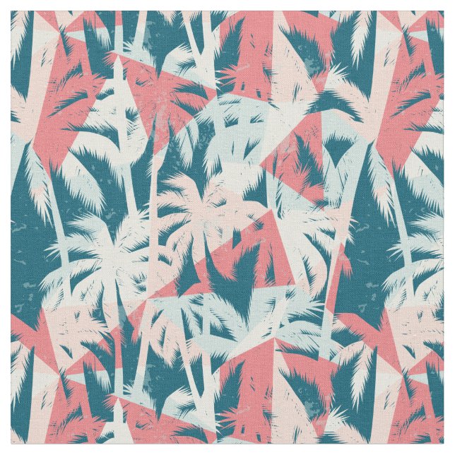 Tropisches Aquamarines Palmbaummuster Stoff (Nahaufnahme)