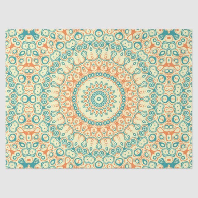 Tropisches Aquamarines und Orange Mandala Muster Seidenpapier (Vorderseite)