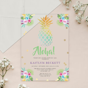 Tropisches Aquarell-Ananas-Birthday-Luau Acryleinladungen