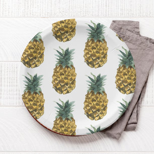 Tropisches Aquarell-Ananas-Muster ohne Naht Pappteller