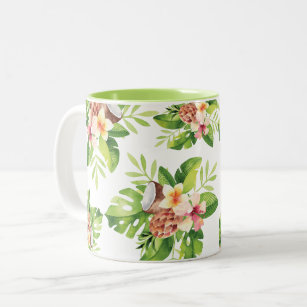 Tropisches Aquarell mit Blumen Zweifarbige Tasse
