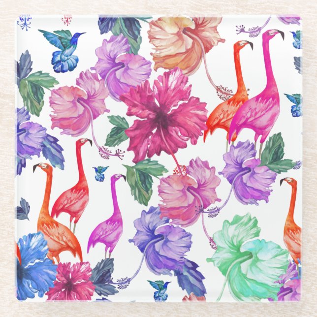 Tropisches Aquarell-Muster Glasuntersetzer (Vorderseite)