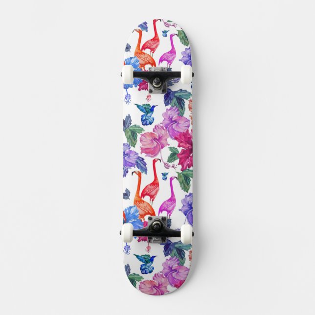 Tropisches Aquarell-Muster Skateboard (Vorderseite)