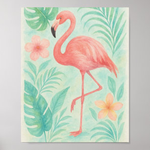 Tropisches Aquarell Rosa Flamingo Exotic Botanic Poster