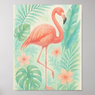 Tropisches Aquarell Rosa Flamingo Exotic Botanic Poster