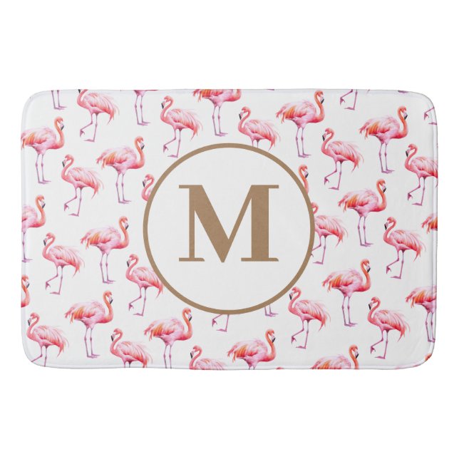 Tropisches Aquarell Rosa Flamingo | Gold Script Badematte (Vorderseite)