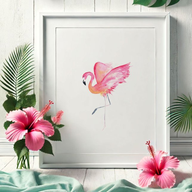 Tropisches Aquarell Rosa Flamingo Poster (Watercolor pink flamingo print by Victoria Grigaliunas of Do Tell A Belle)