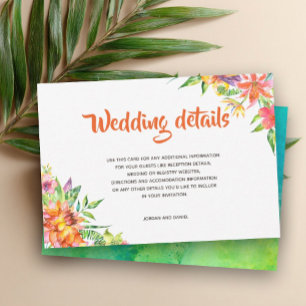 Tropisches Aquarell  Sommerhochzeit Details Karte