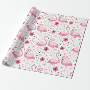 Tropisches Aquarellmuster Bright Pink Flamingo Mus Geschenkpapier