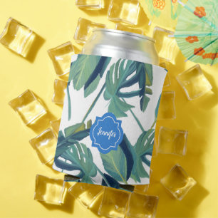 Tropisches Aquarellpalmblatt-Mustermonogramm Dosenkühler